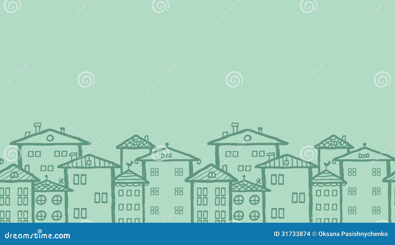 Modelo inconsútil horizontal de las casas de ciudad del garabato. Vector el fondo inconsútil horizontal de la frontera del modelo de las casas de ciudad del garabato con los elementos dibujados mano.