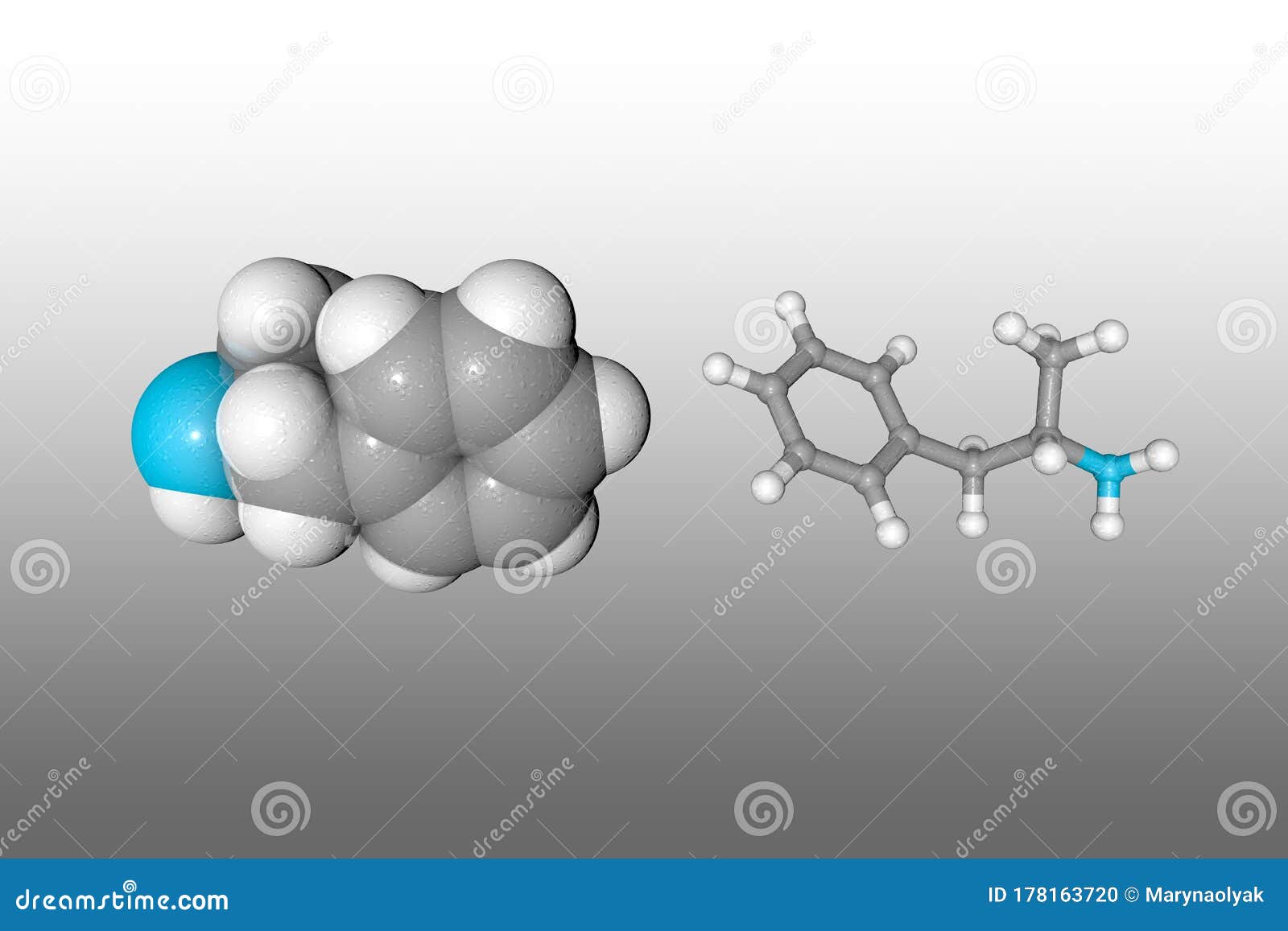 Modelo Molecular De Anfetamina. Los átomos Se Representan Como Esferas Con  Codificación De Color Convencional : Nitrógeno Gris De Stock de ilustración  - Ilustración de farmacia, esencial: 178163720