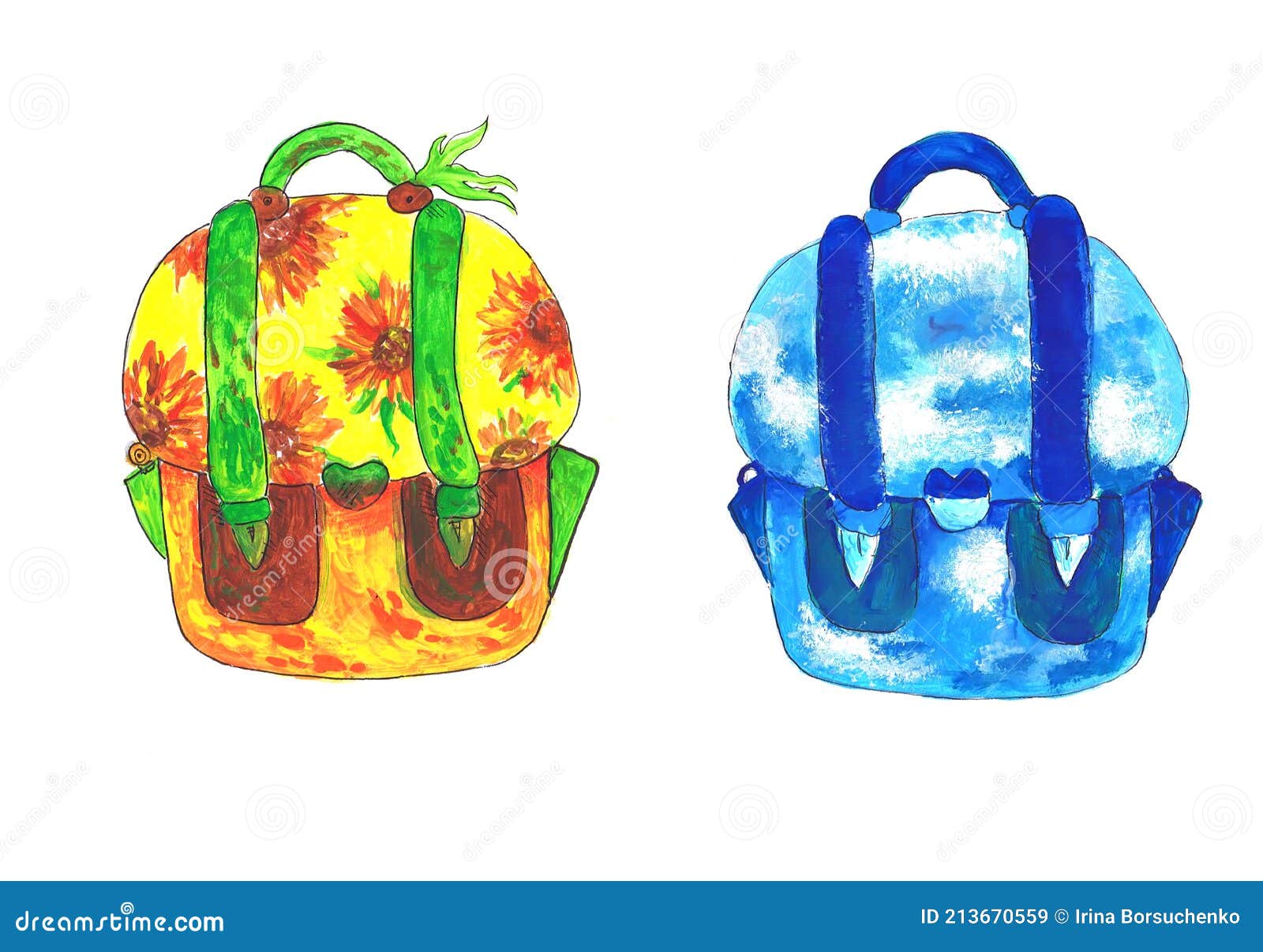 Modelos De Mochila En Colores Cálidos Y Fríos. Dibujo Infantil Stock de  ilustración - Ilustración de manera, original: 213670559