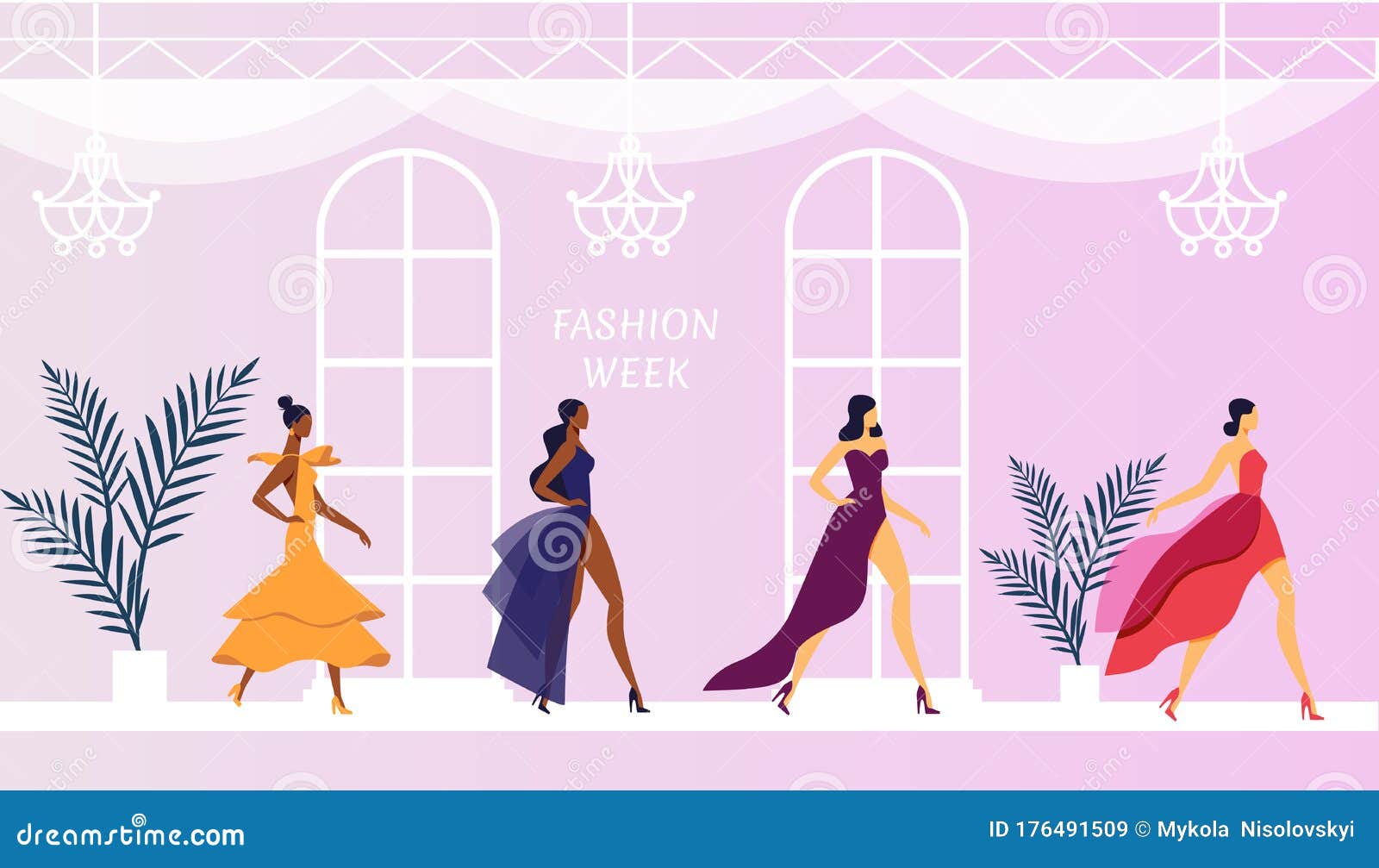 Models in Designer Dresses Vector Illustration Stock Vector ...