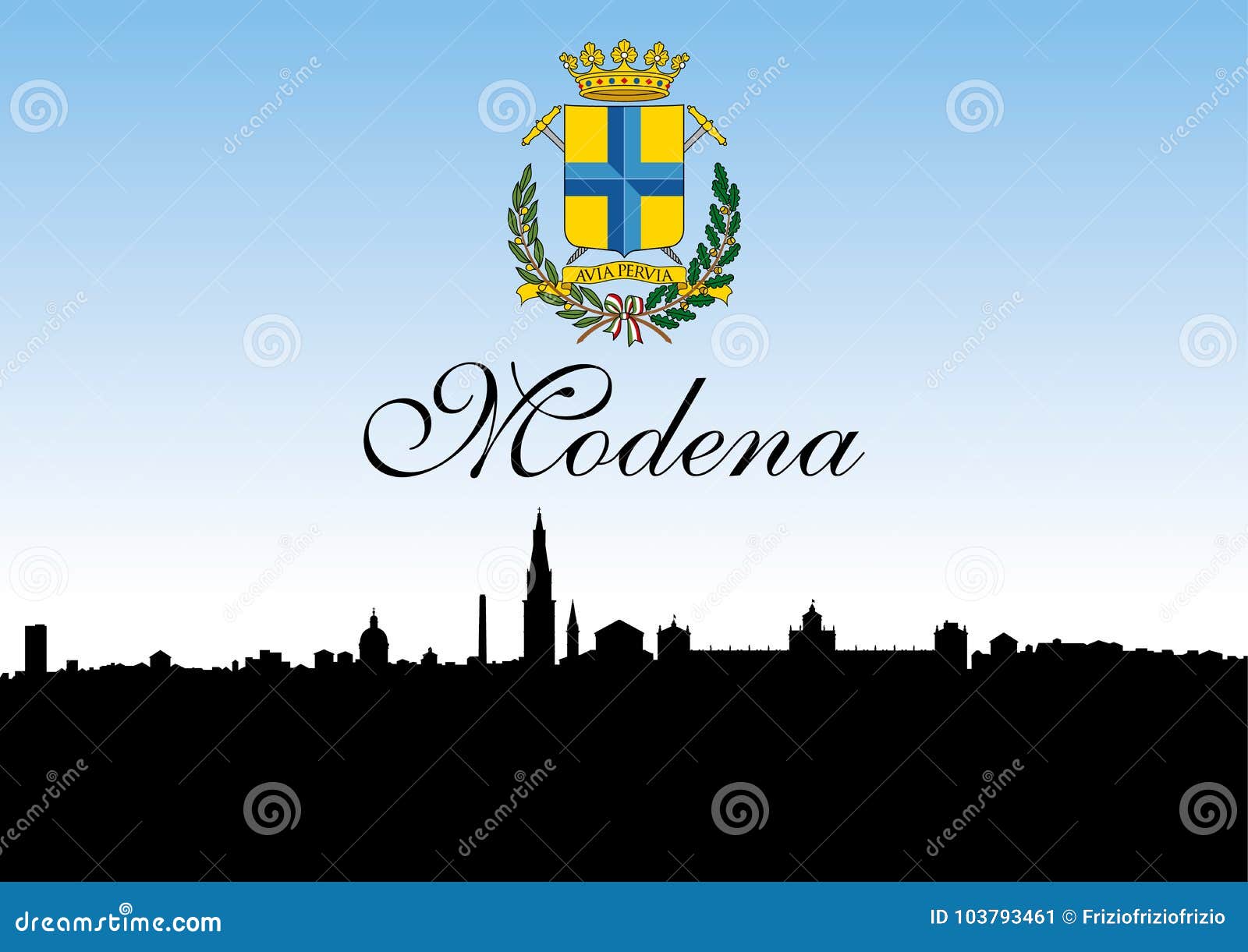 modena city, italy, skyline silhouette and coat of arms