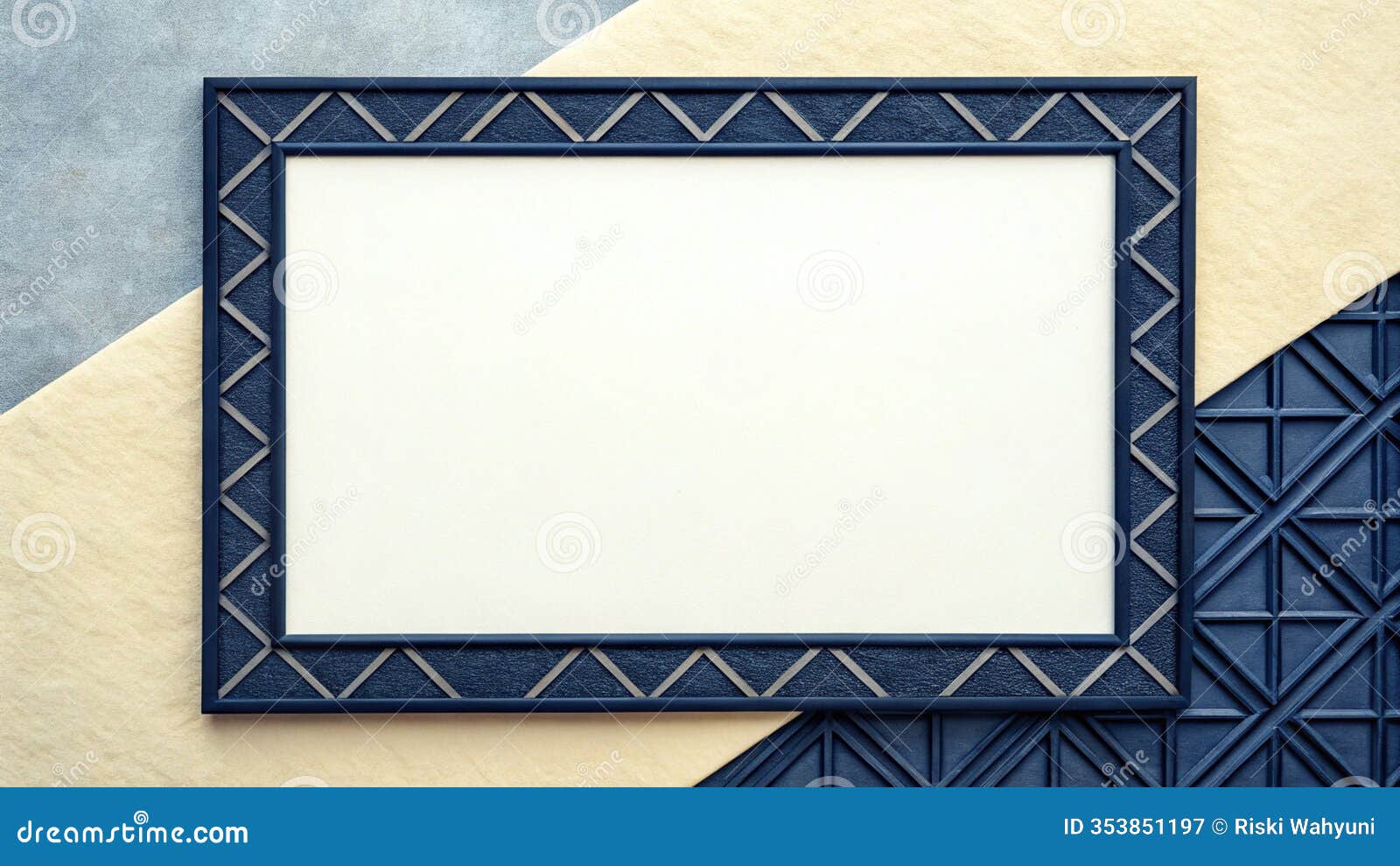 modern abstract border  with paper texture and twilight blues palette