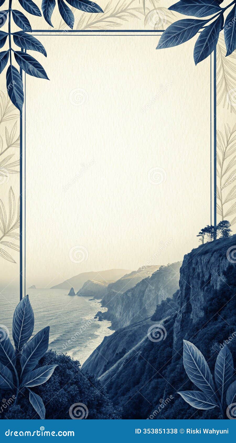 modern abstract border  with paper texture and twilight blues palette