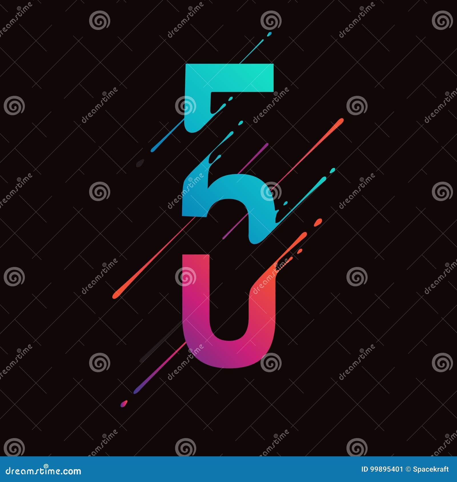 modern abstract colorful number. dynamic liquid ink splashes number.    for your art. number 5