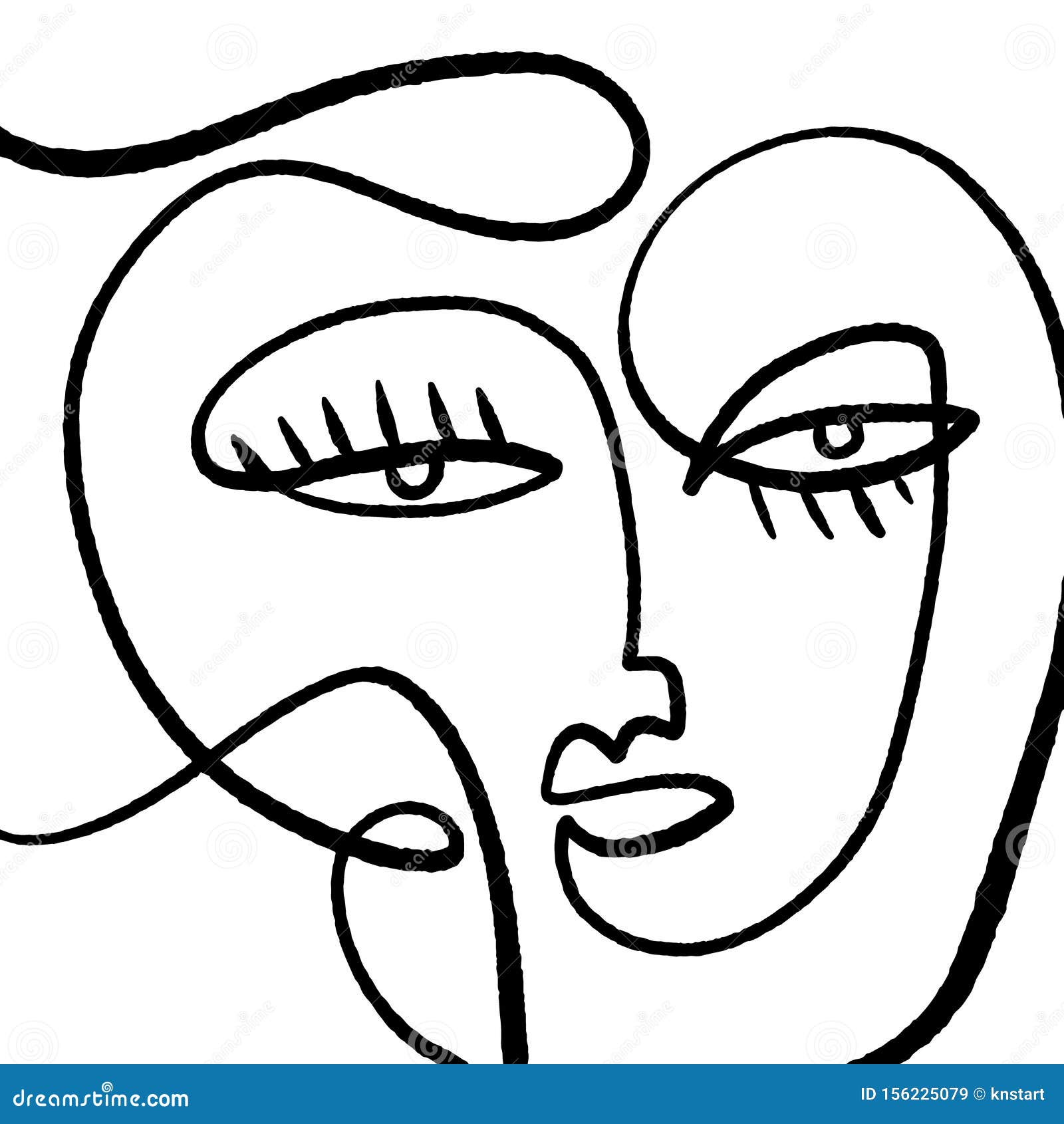 modern abstract face portrait linear ink brush line art current contemporary painting fashion   clipart