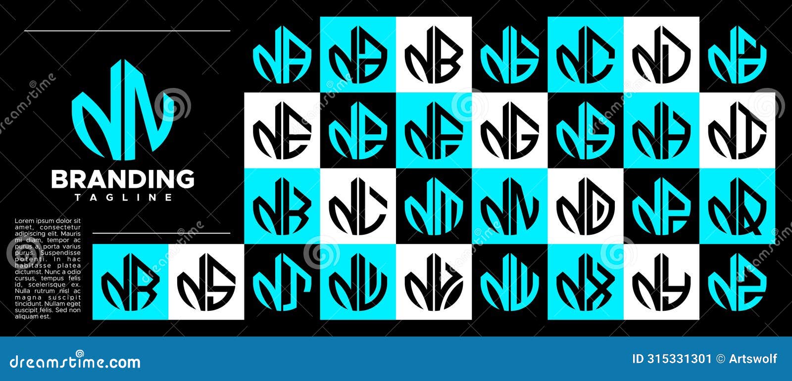 modern abstract initial letter n nn logo stamp set
