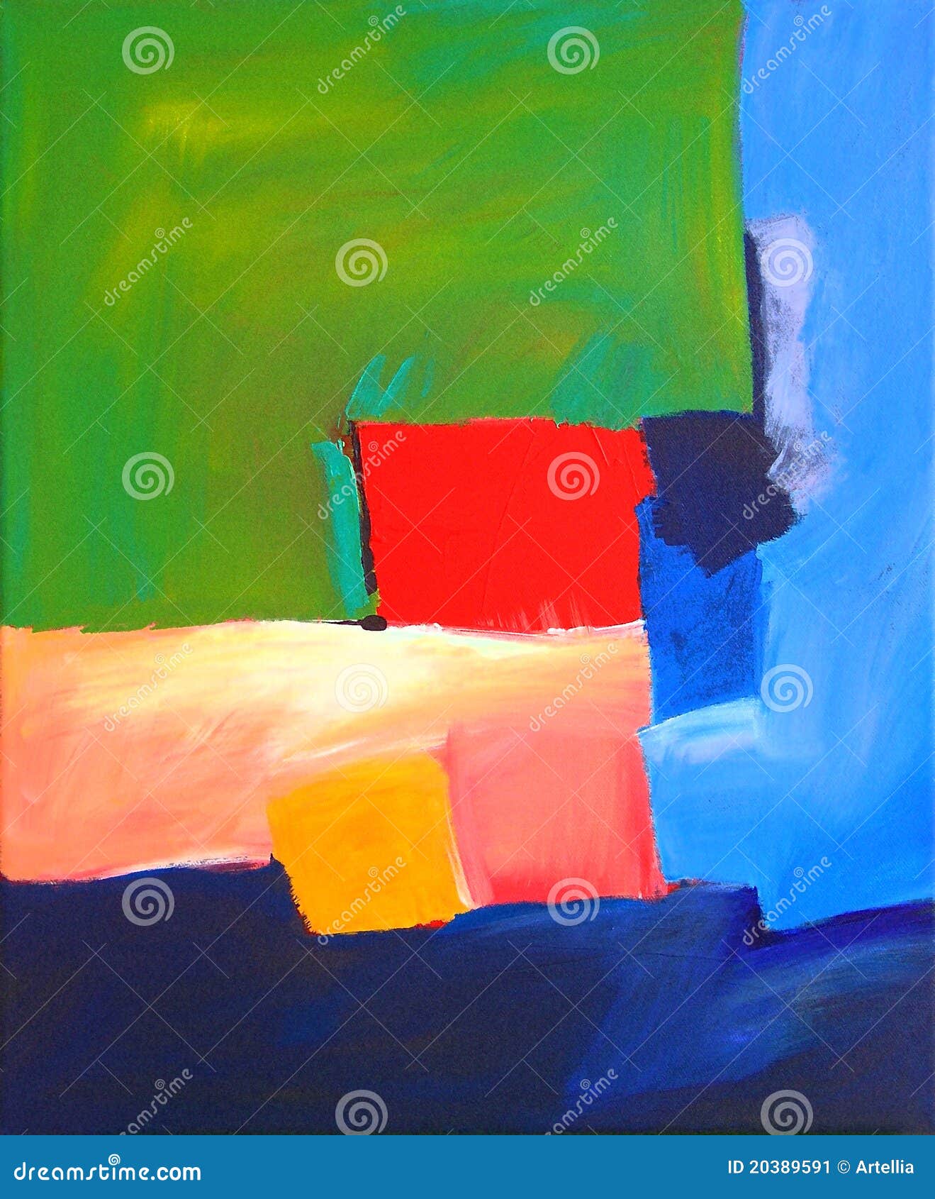 Modern Abstract Landscape Painting with Red Square Stock Illustration