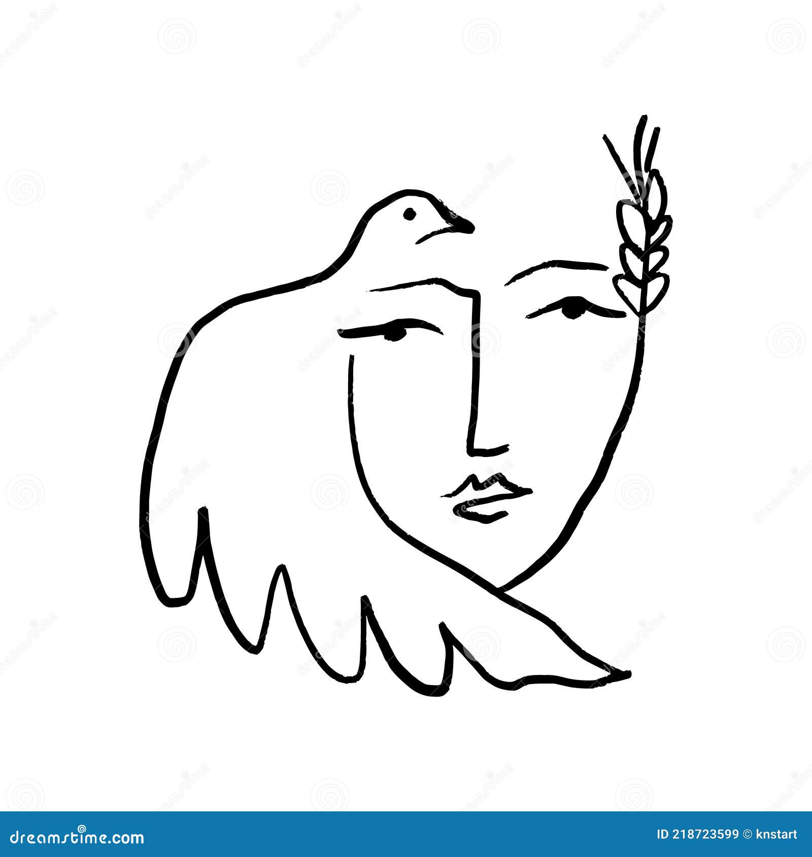 modern abstract line art face woman portrait silhouette, pigeon freedom .