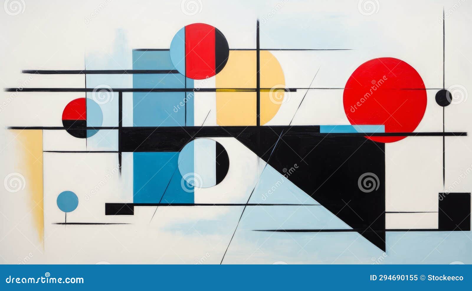 Modern Abstract Painting Red, Blue, Yellow, and Black Pattern Stock