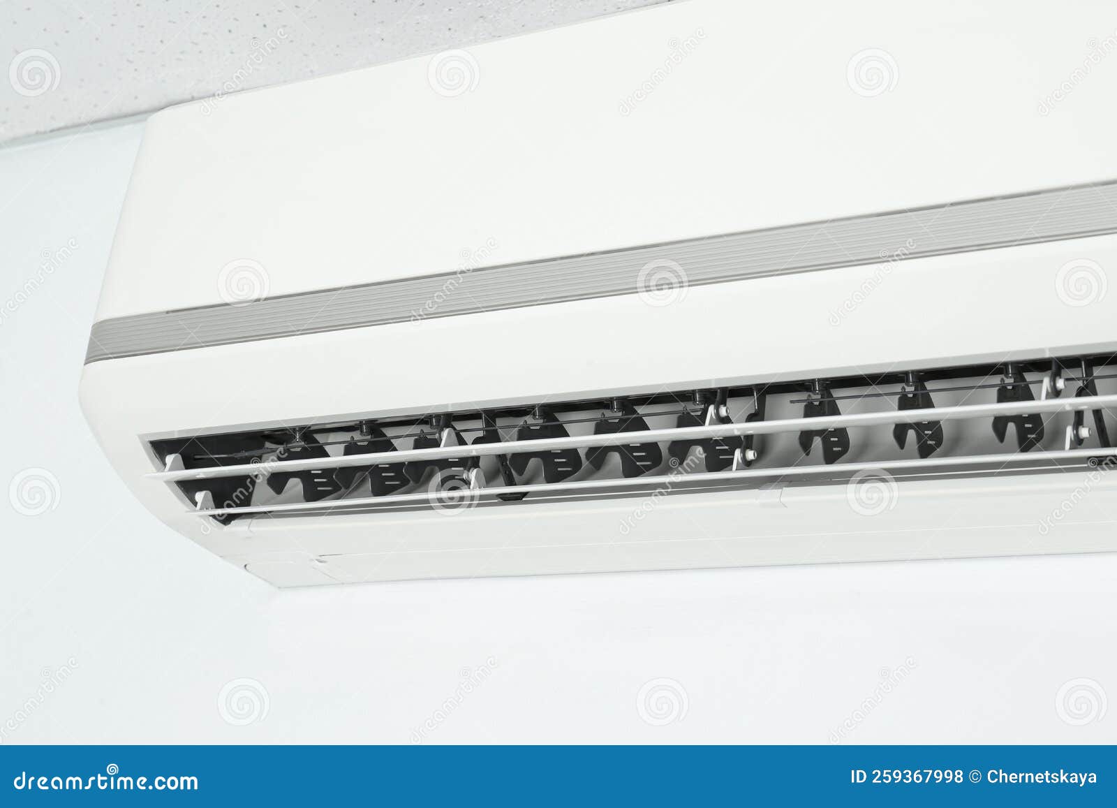 Modern Air Conditioner on White Wall, Closeup Stock Photo Image of