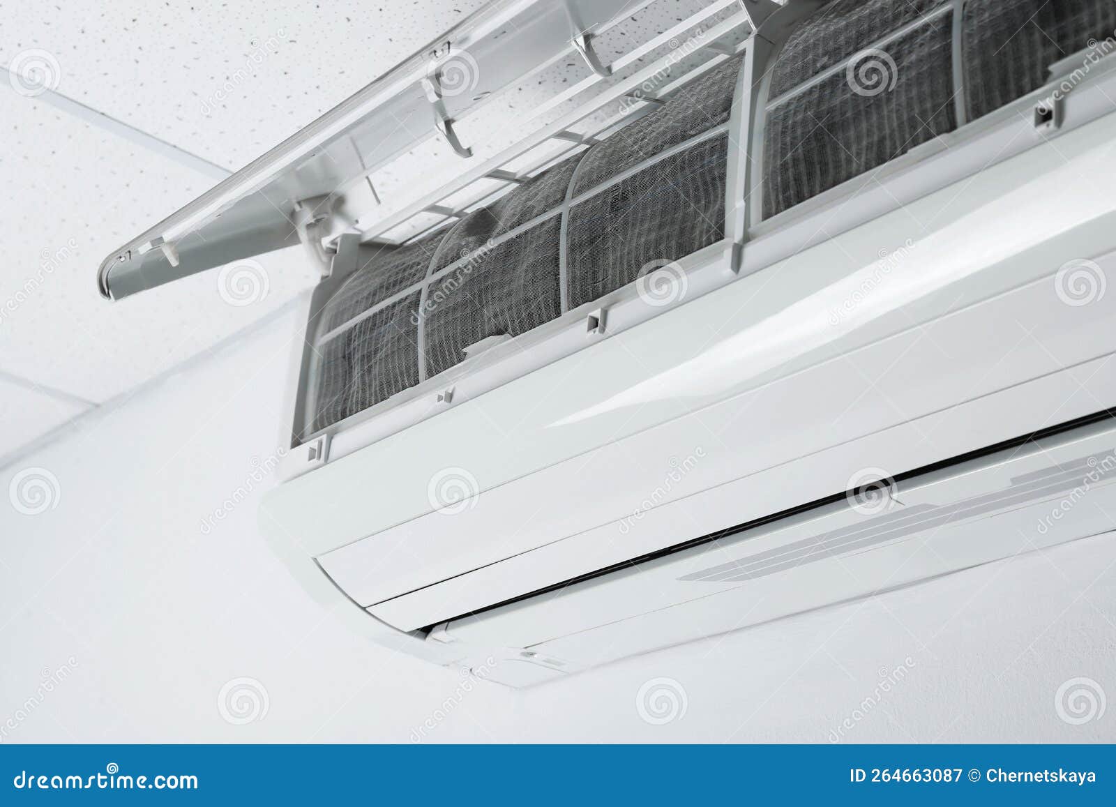 Modern Air Conditioner on White Wall, Closeup Stock Image Image of