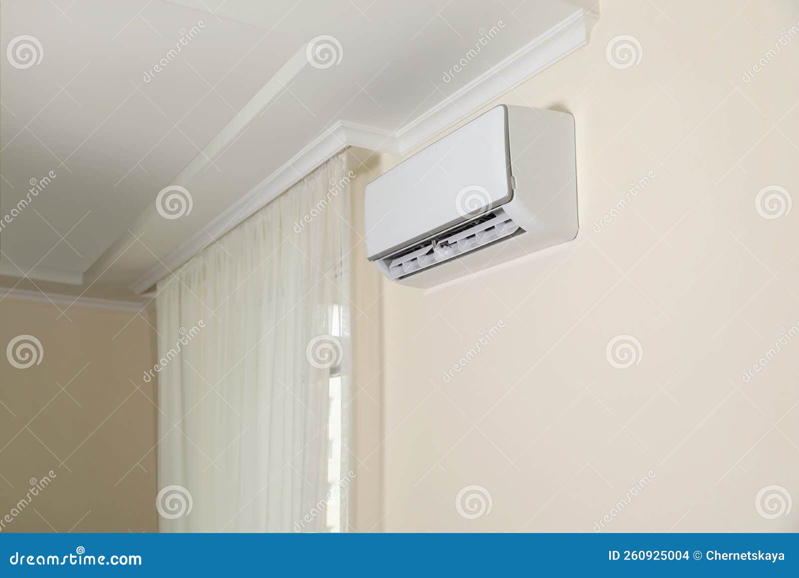 Modern Air Conditioner on White Wall Indoors Stock Photo Image of