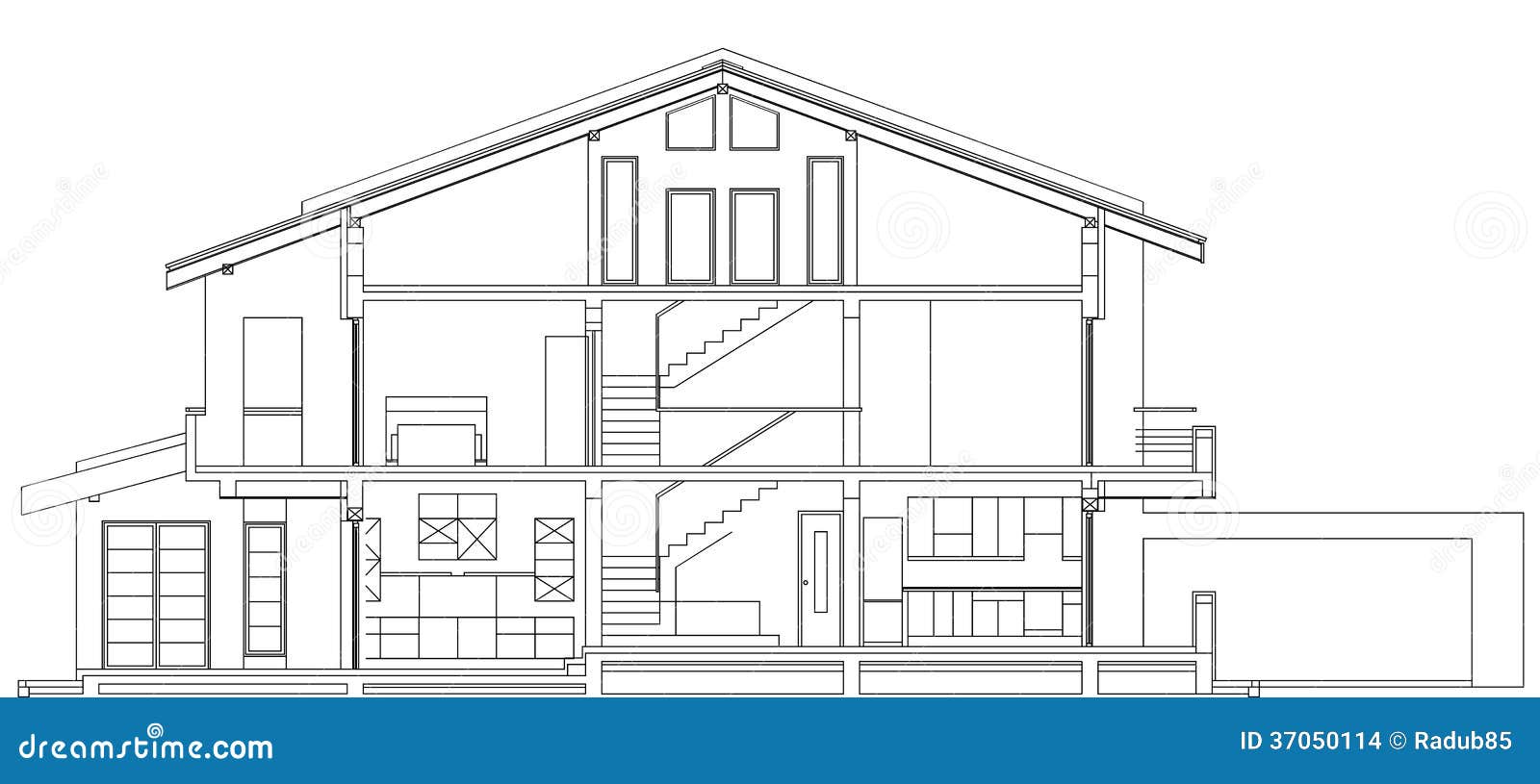 Modern American House Facade Section Stock Vector ...