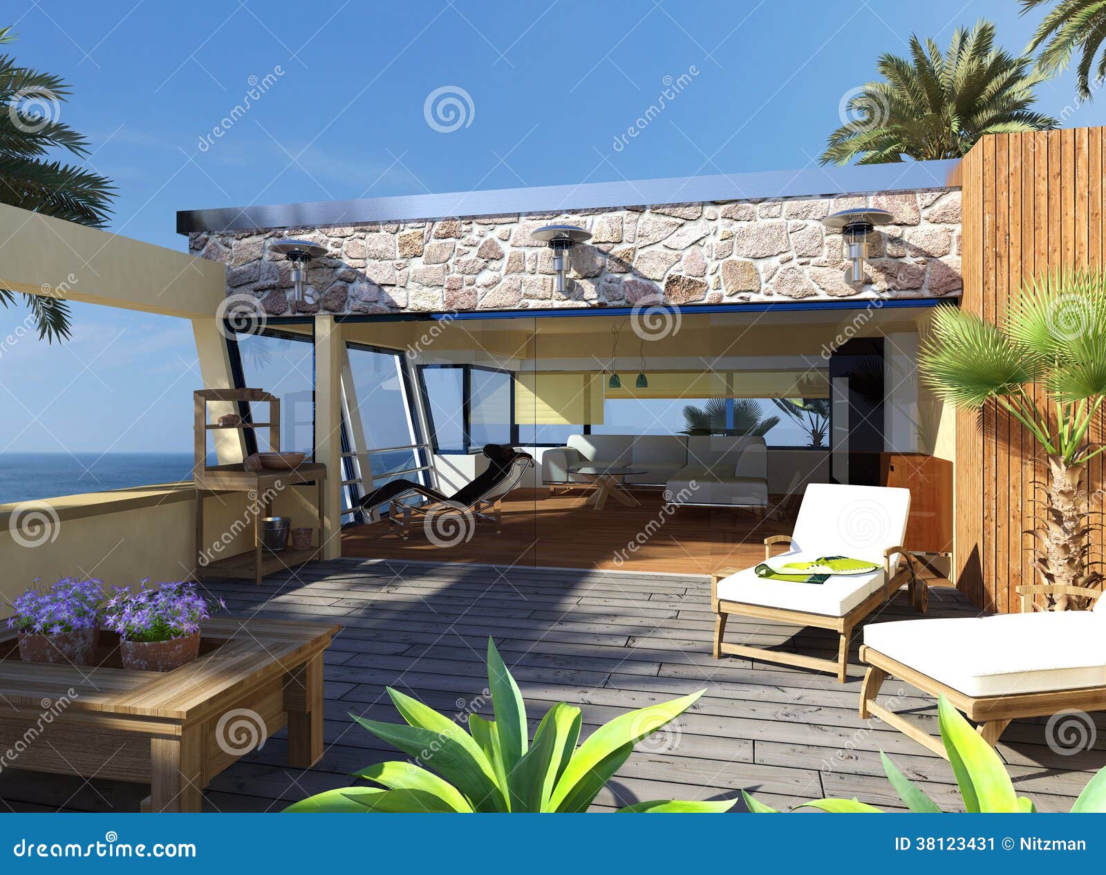 Modern Apartment With Beautiful View Stock Illustration - Illustration