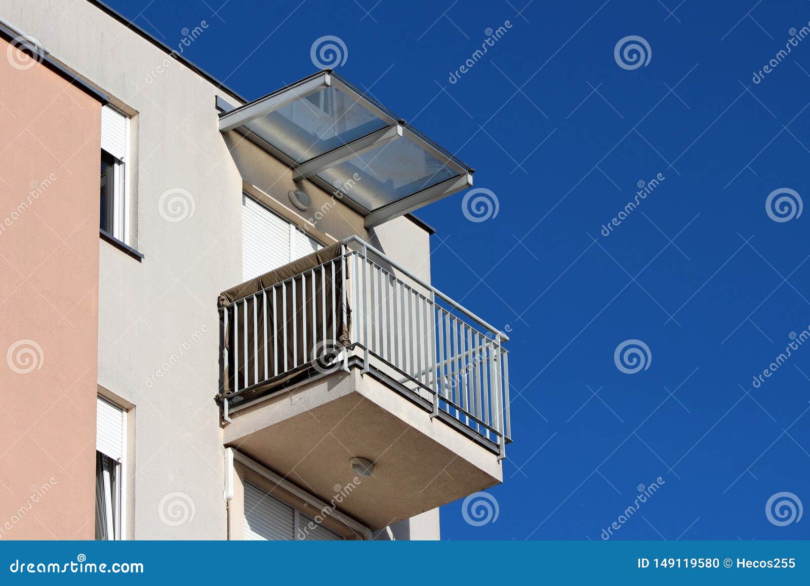 pix Modern Corner Window Blinds https www dreamstime com modern apartment building corner balcony surrounded grey metal safety fence closed window blinds covered transparent image149119580