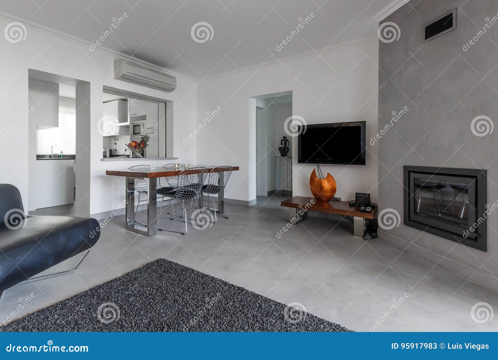Modern Apartment with White Walls and Light Grey Floor Stock Image