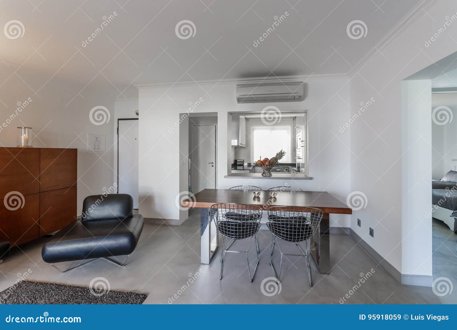 Modern Apartment with White Walls and Light Grey Floor Stock Image