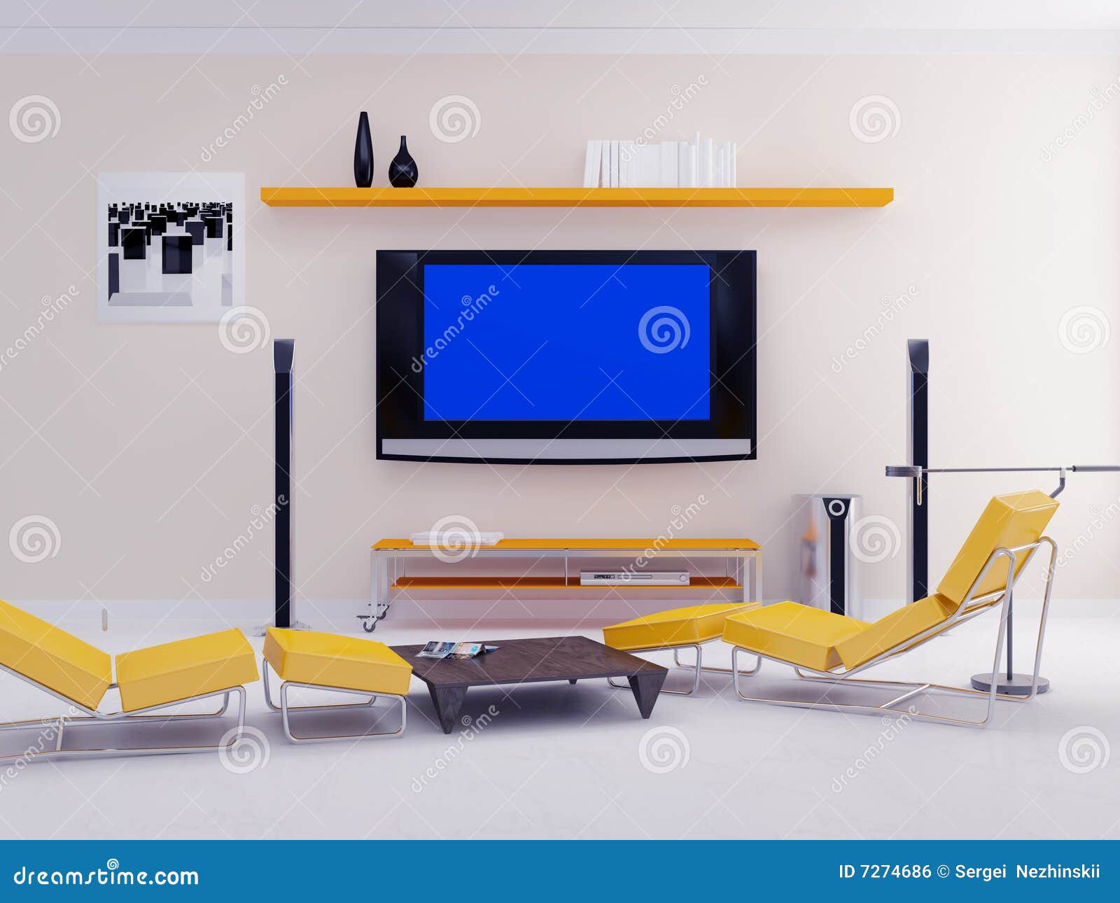 Modern Apartments with the TV Stock Illustration Illustration of