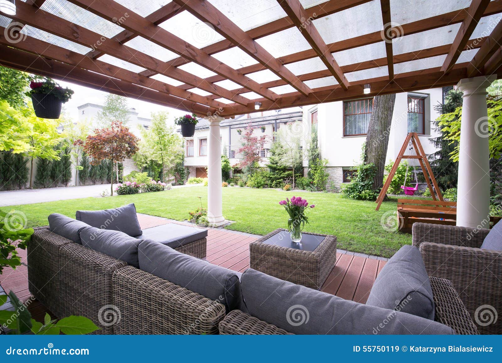 Modern Arbour with Garden Furniture Stock Image Image of modern
