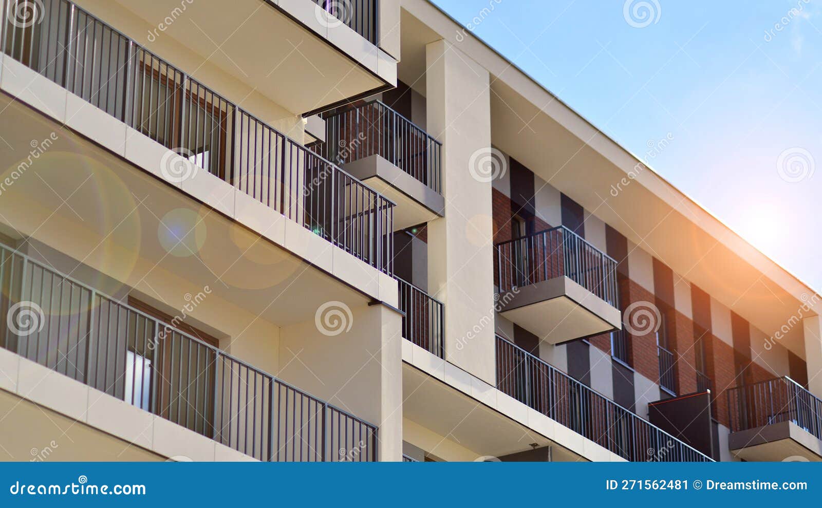 Modern Architecture Building Facade with Balconies. New Apartments