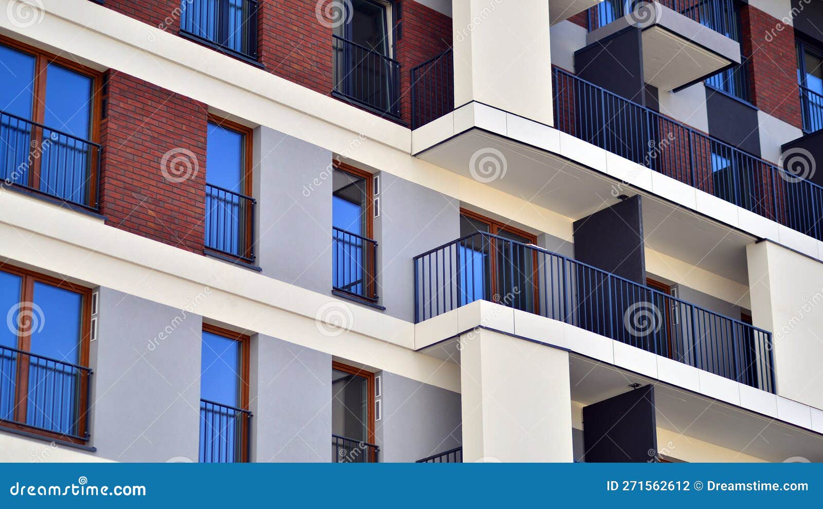 Modern Architecture Building Facade with Balconies. New Apartments