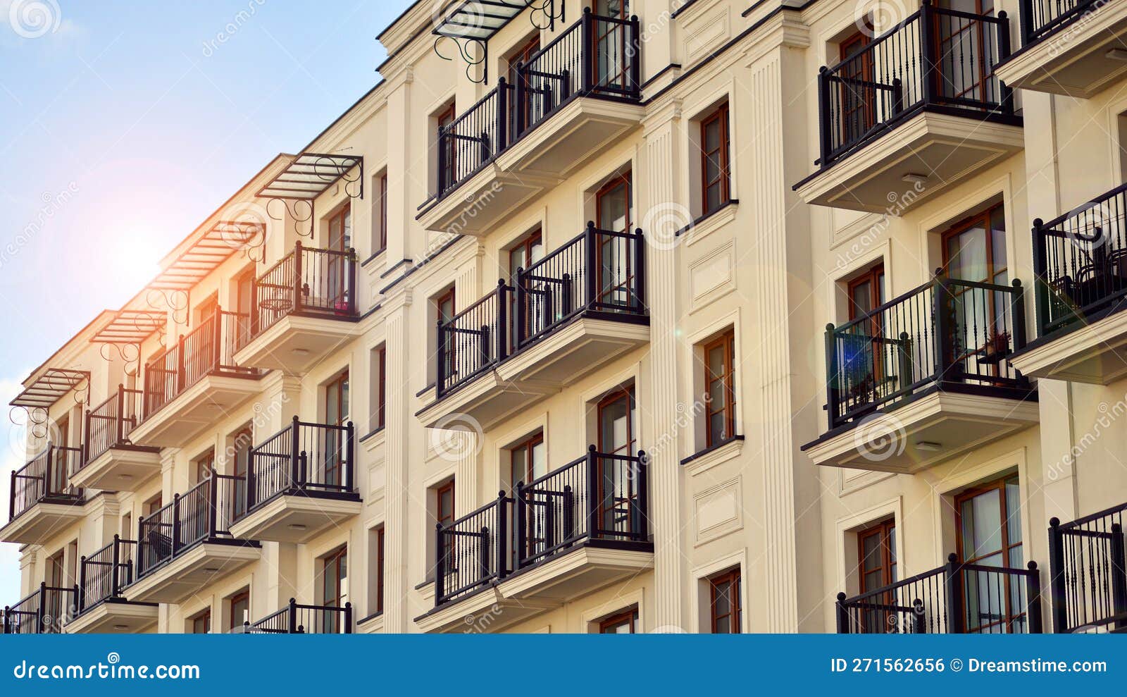 Modern Architecture Building Facade with Balconies. New Apartments