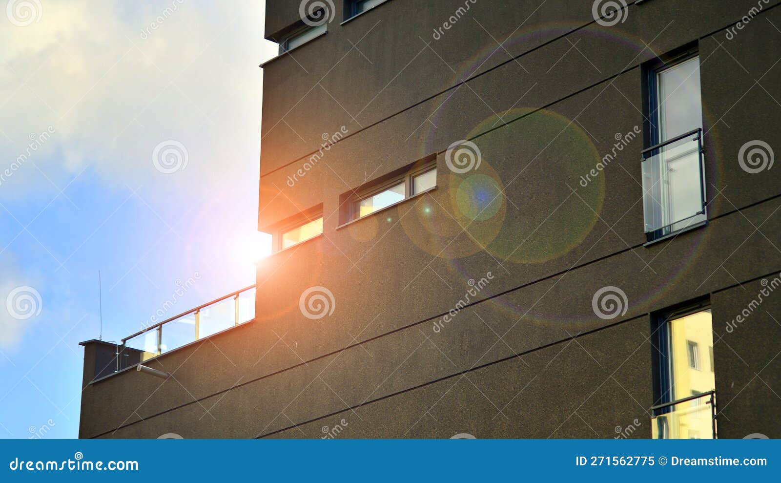 Modern Architecture Building Facade with Balconies. New Apartments