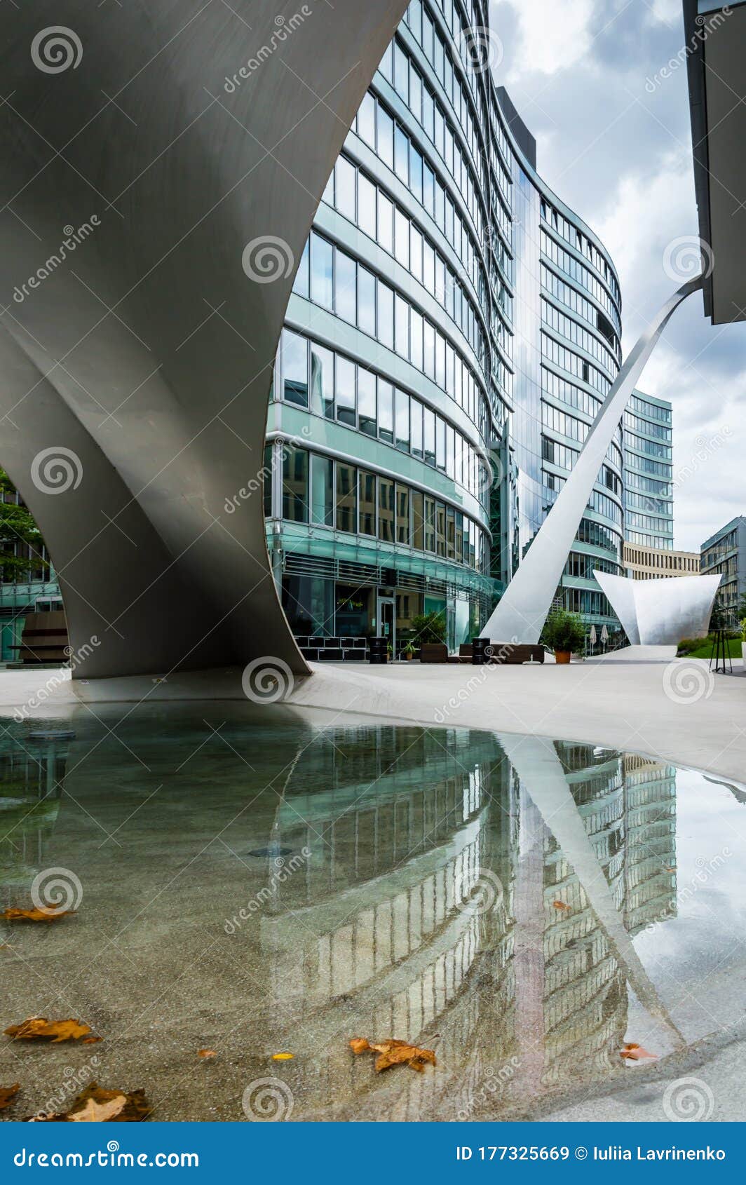 modern architecture complex with glass building and arch in the downtown of frankfurt am main, germany
