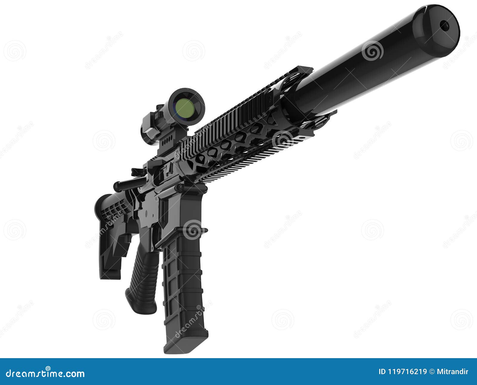 Modern Army Assault Rifle With Silencer - Closeup Shot Stock Image