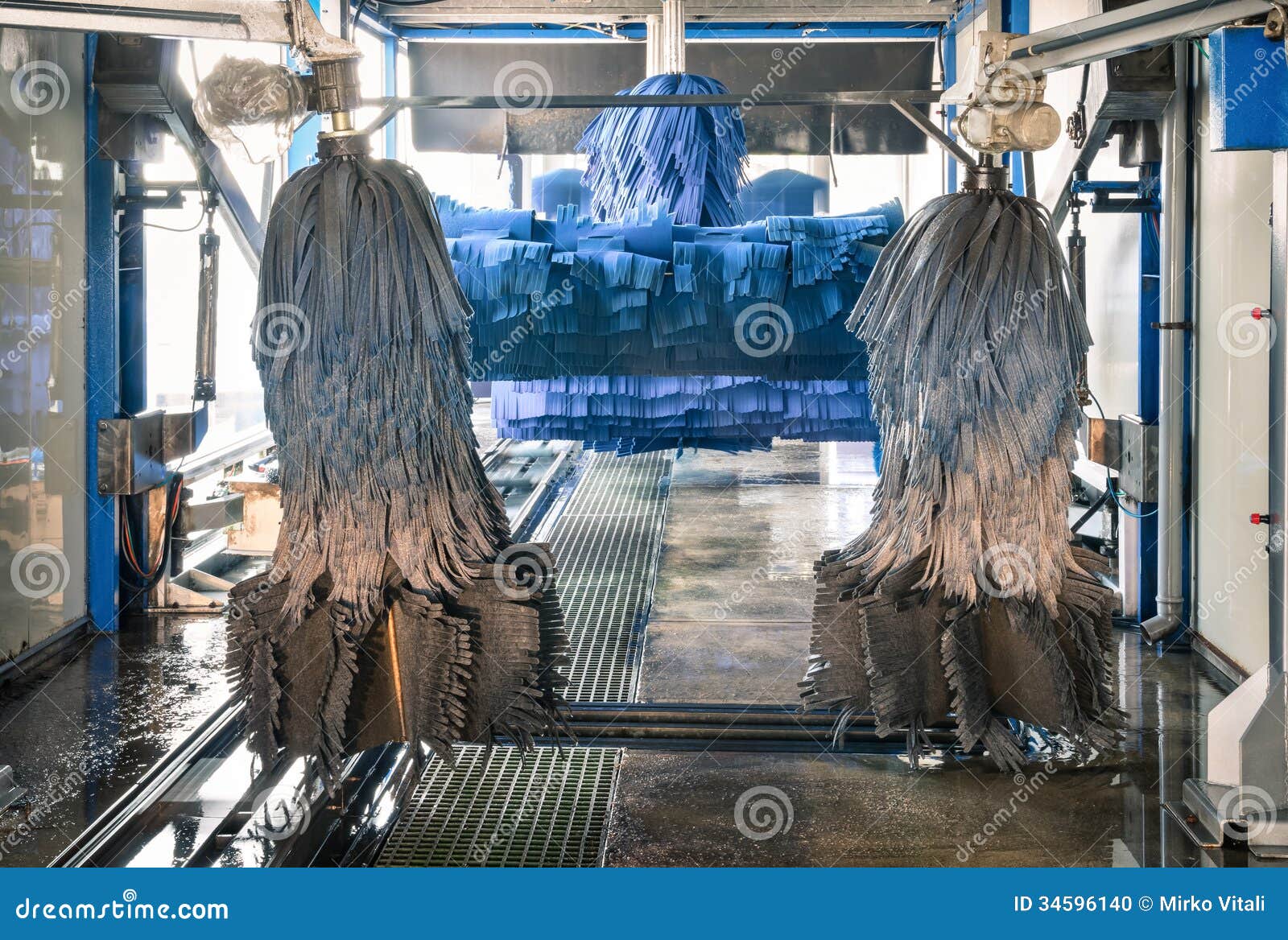 Modern Automatic Carwash with Blue Brushes Stock Photo Image of
