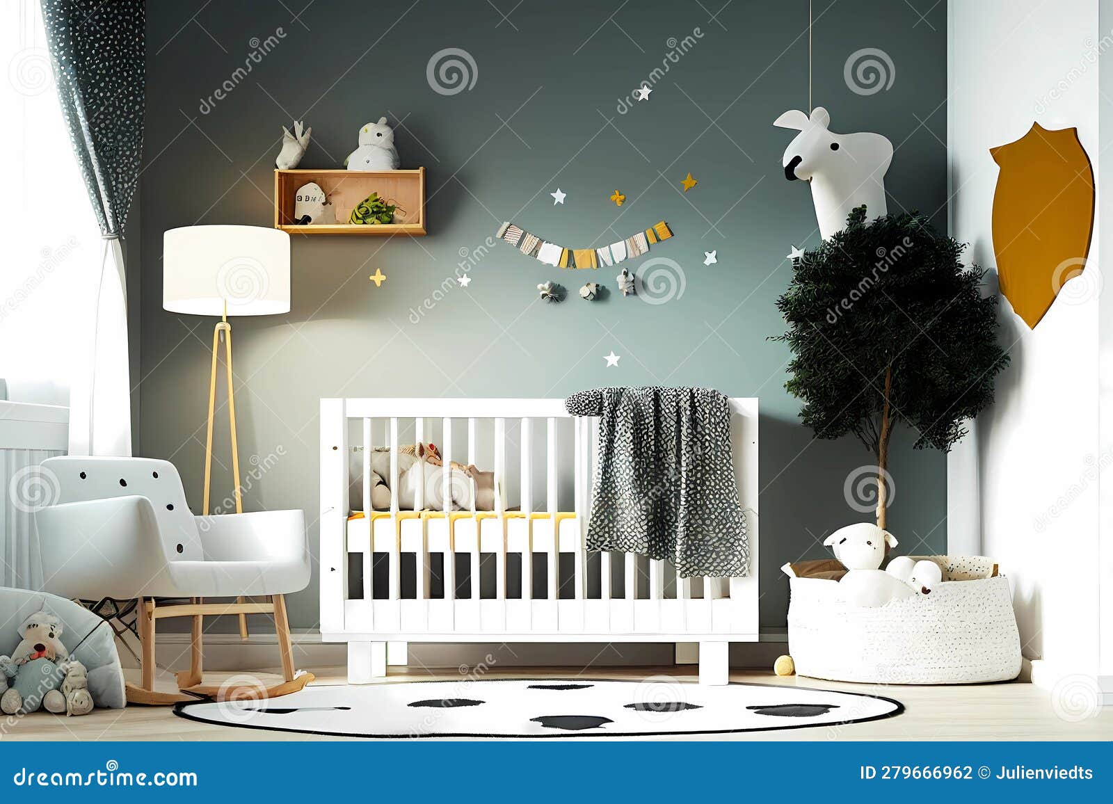 Modern Baby Room Interior Design with Decor. Generative Ai Stock
