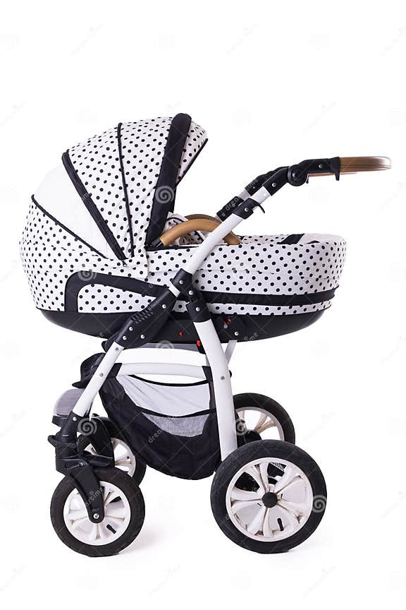 Modern Baby Stroller with and Car Seat Isolated on a White Background Stock Image