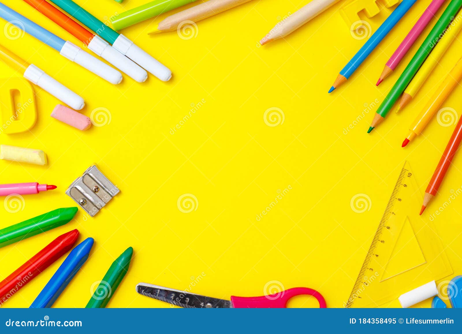 Modern Back To School Flatlay, Great Design for Any Purposes. Yellow Table  Background. Learning Concept. Design Element Stock Image - Image of  chalkboard, happy: 184358495