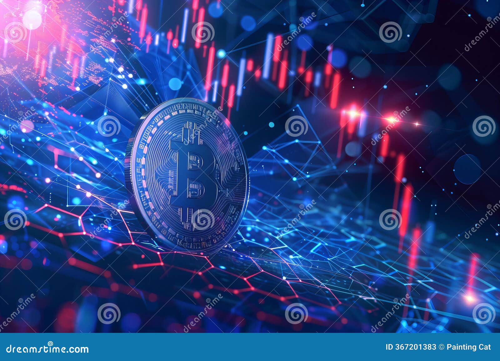 Modern Banner Design with Bitcoin Logo and Trading Chart on a Dark Blue  Background, Colorful Light Effects, Digital Graphics, Stock Illustration -  Illustration of design, logo: 367201383