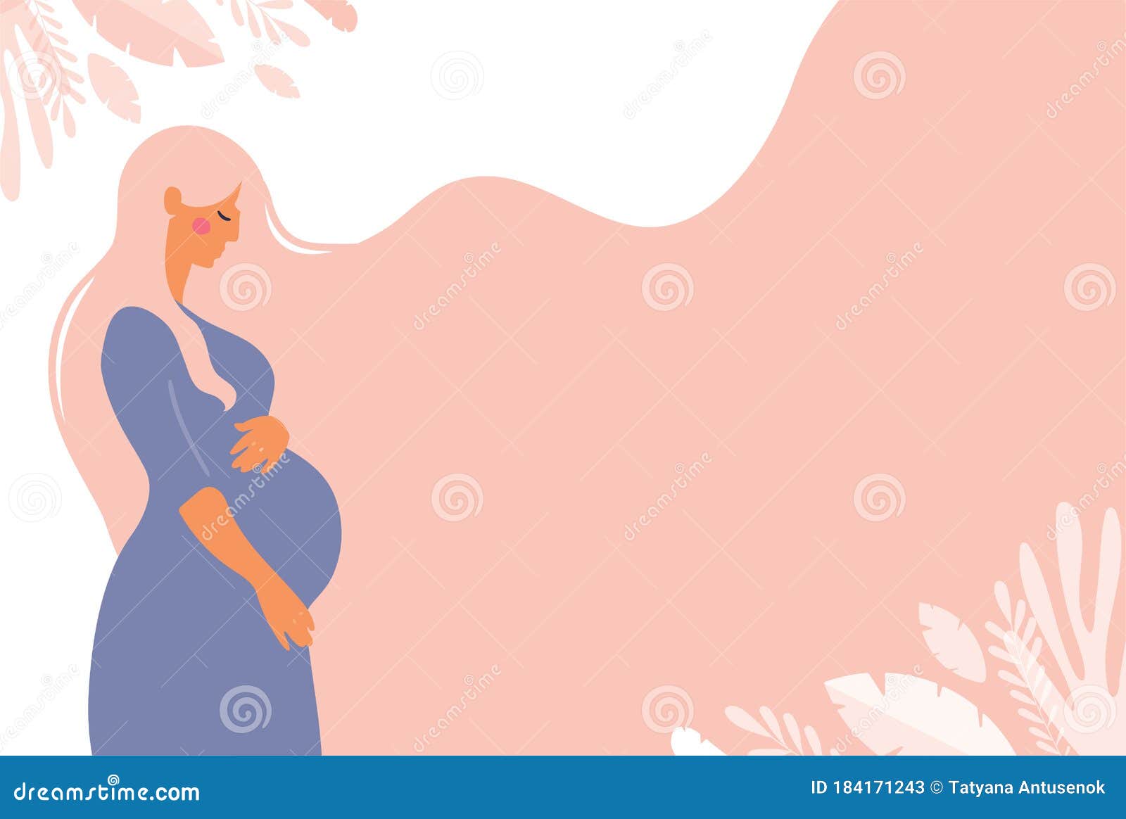 modern banner about pregnancy and motherhood. poster with a cute pregnant woman with long hair and place for text