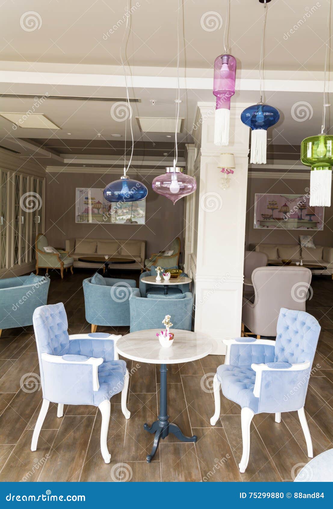 Modern Bar Interior With Blue Chairs Editorial Image Image Of