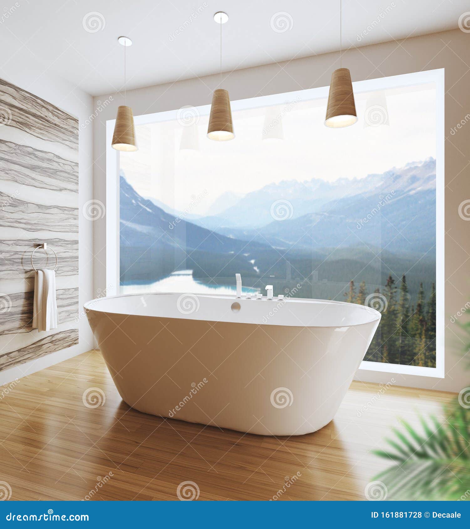 Modern Bathroom with Bathtub, Luxury Apartment. 3d Rendering Stock Illustration Illustration