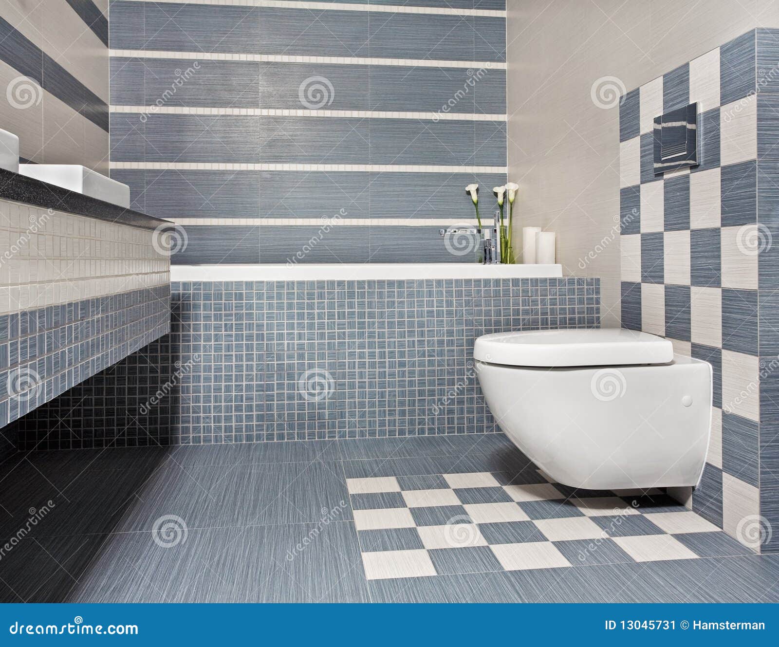 Modern Bathroom in Blue and Gray Tones with Toilet Stock Image Image