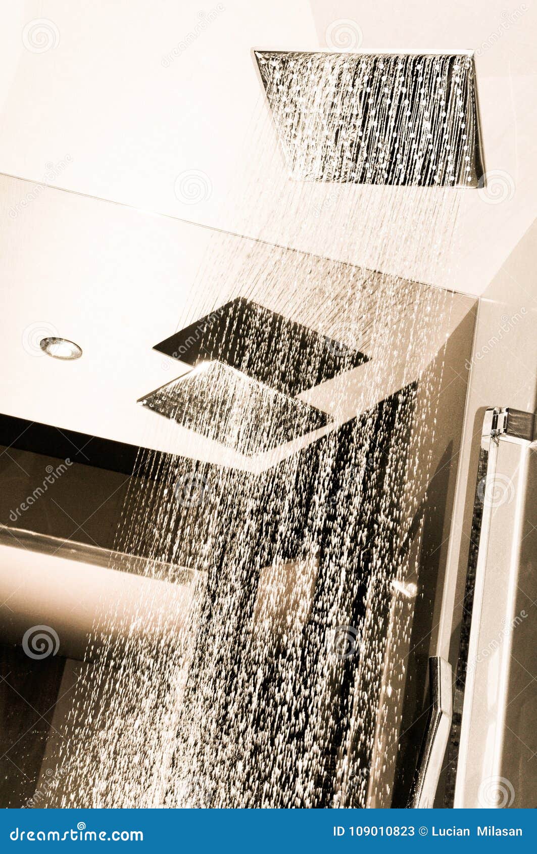 Modern Bathroom Interior With Ceiling Shower Stock Image