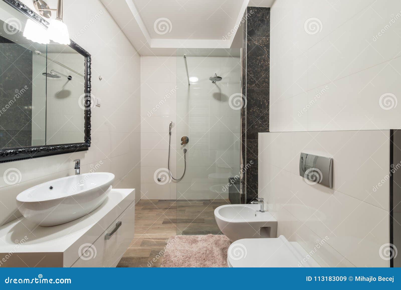 Modern Bathroom Interior with Shower Cabin in Luxury Villa Stock Image ...