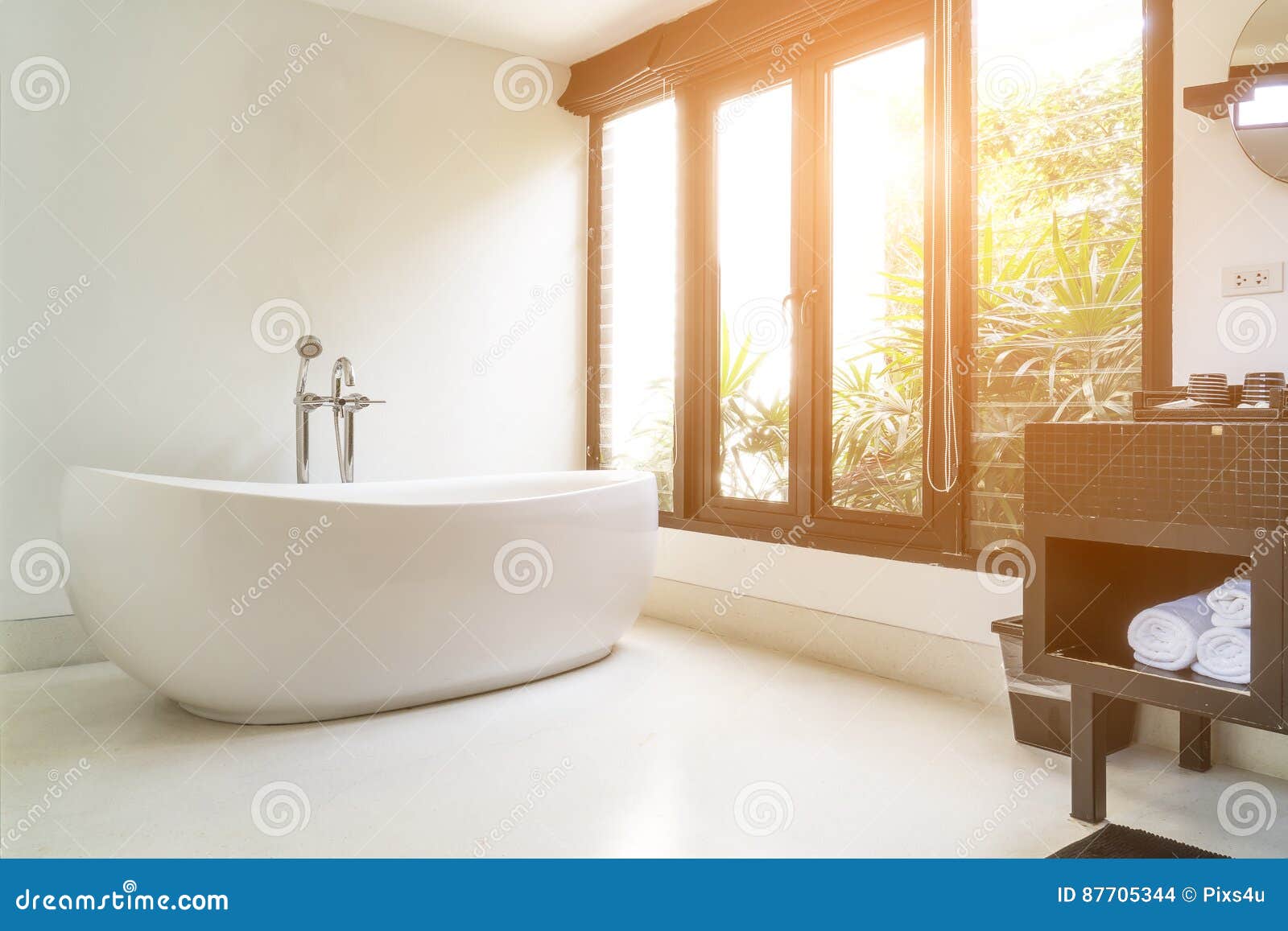 Modern Bathroom Interior With White Oval Bathtub Stock Photo Image of