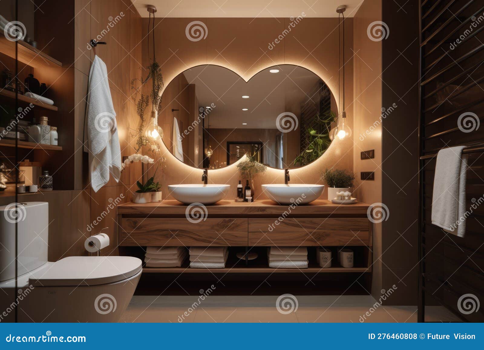 Modern Bathroom with Mirror and Lights, Created Using Generative Ai