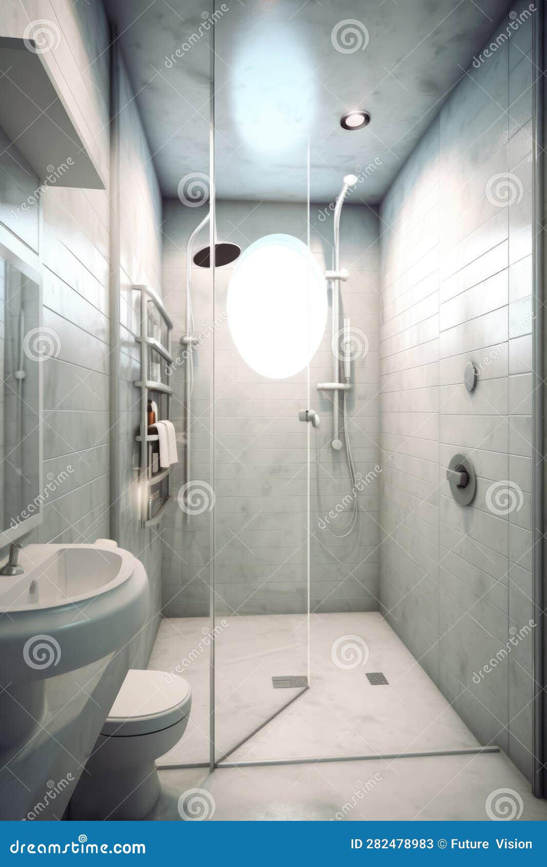 Modern Bathroom with Shower and Basin, Created Using Generative Ai