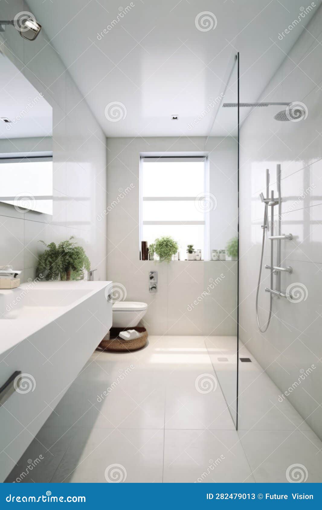 Modern Bathroom with Shower and Basin, Created Using Generative Ai