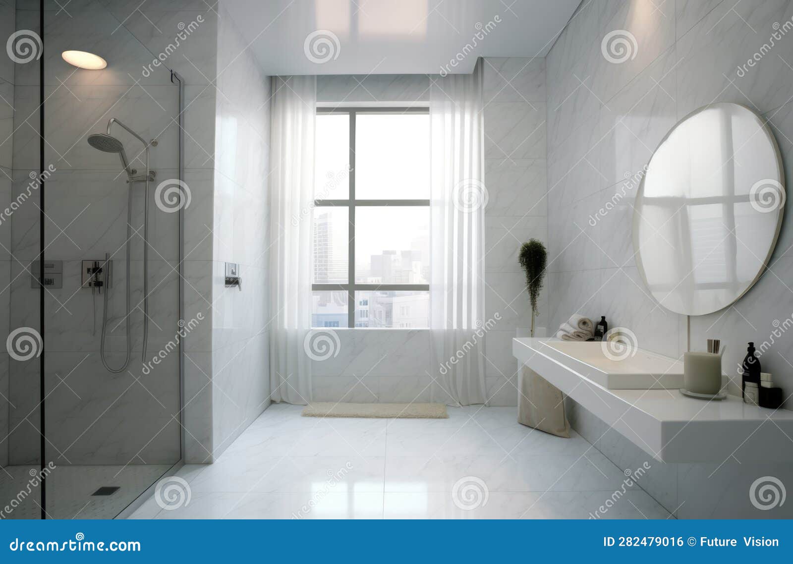 Modern Bathroom with Shower and Basin, Created Using Generative Ai