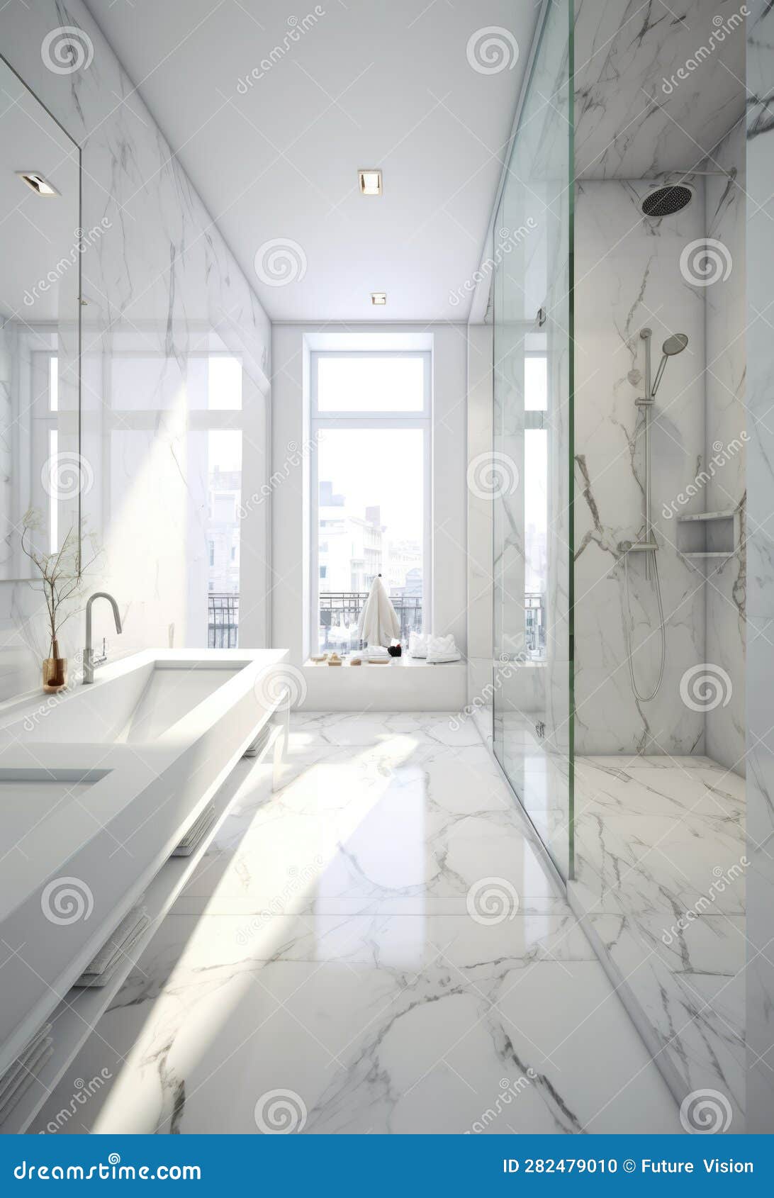 Modern Bathroom with Shower and Basins, Created Using Generative Ai