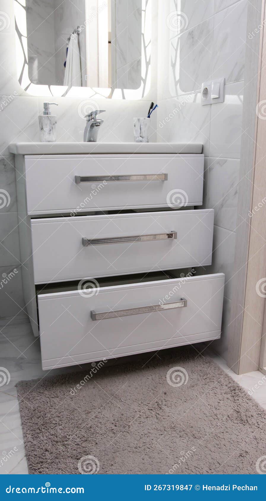 Modern Bathroom Vanity with Pullout Drawers and Moisture Protection Stock Image Image of flat