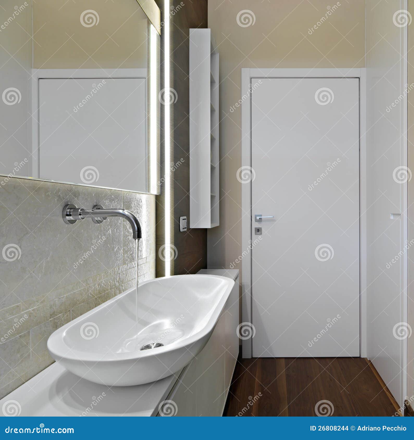 Modern Bathroom with Wood Floor Stock Photo Image of faucet, flooring