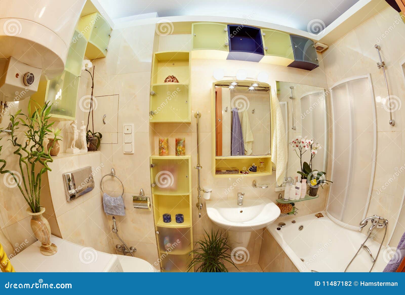 Modern Bathroom in Yellow and Blue Vivid Colors Stock Photo Image of