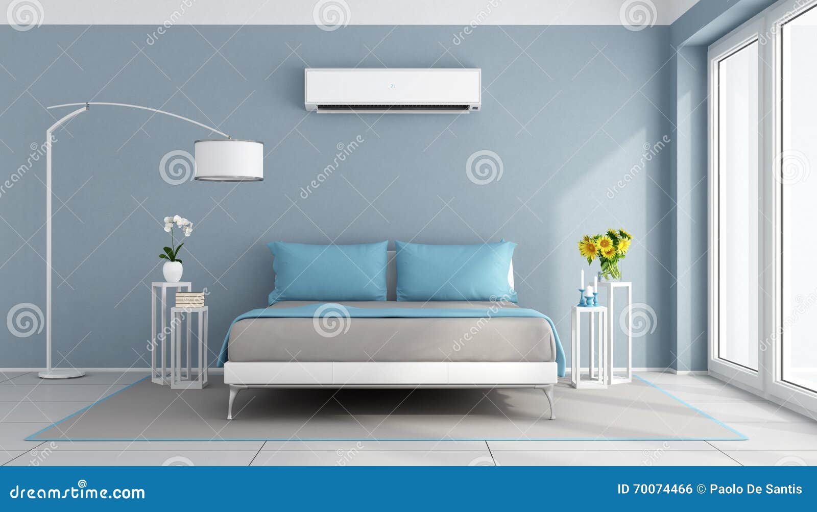 Modern Bedroom with Air Conditioner Stock Illustration Illustration